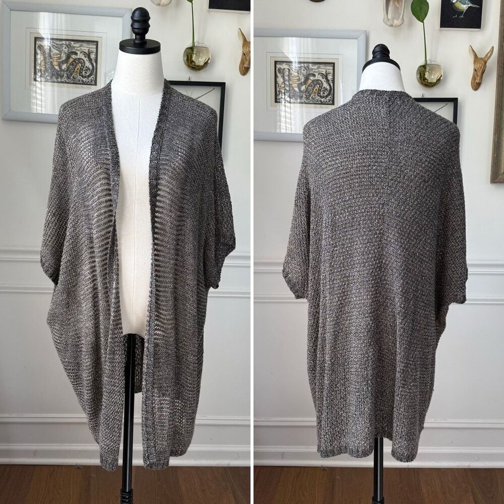 Eileen Fisher Bronze Variegated Links Sparkle Shimmer Knit Oval Cardigan $278 XL